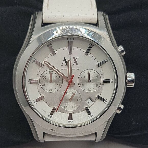 Armani Exchange AX2071 Men's White Leather Analog Dial Quartz Wrist Watch BC499 - Picture 1 of 10